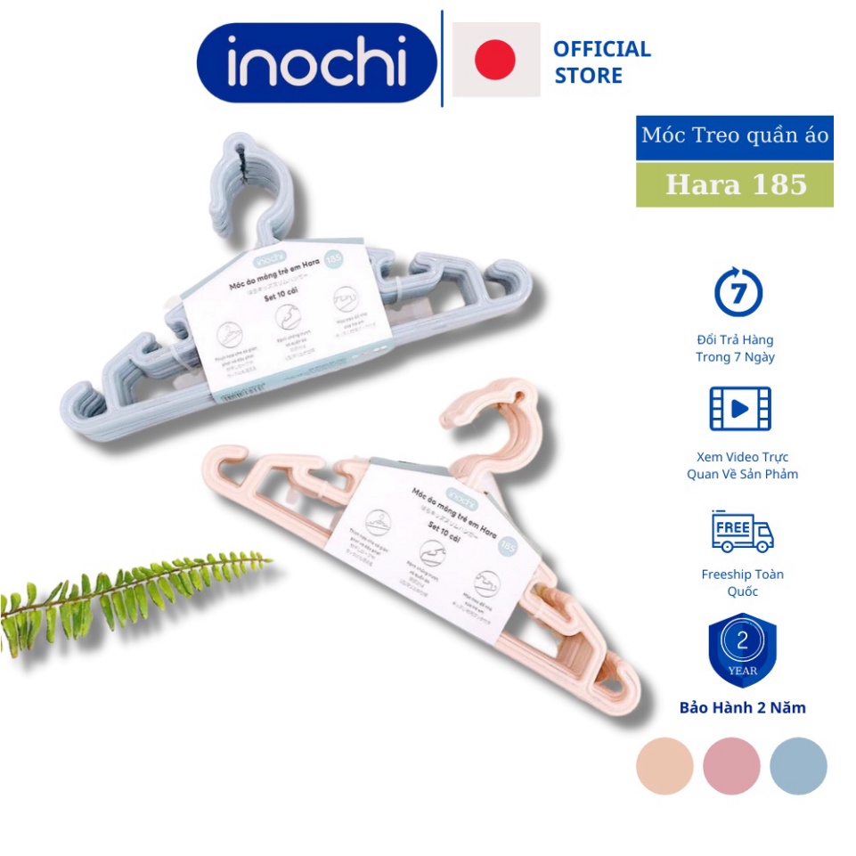 Móc Treo quần áo trẻ em / Hara 185 INOCHI set 10c - giúp quần áo gọn gàng ngăn nắp, an toàn cho bé