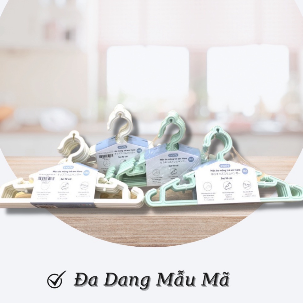 Móc Treo quần áo trẻ em / Hara 185 INOCHI set 10c - giúp quần áo gọn gàng ngăn nắp, an toàn cho bé