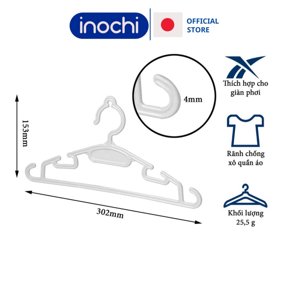 Móc Treo quần áo trẻ em / Hara 185 INOCHI set 10c - giúp quần áo gọn gàng ngăn nắp, an toàn cho bé