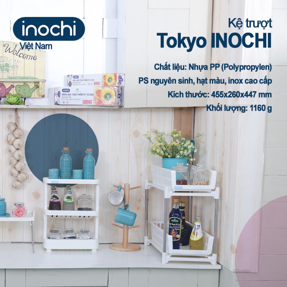 Kệ TRƯỢT kệ đựng gia vị nhà bếp Tokyo Inochi đa năng thông minh 2 tầng chính hãng, tiện lợi