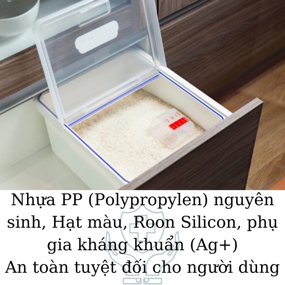 Thùng đựng gạo Sendai Inochi 12 KG CAO CẤP Nắp Nhựa Kháng Khuẩn Chống Ẩm cao cấp, an toàn