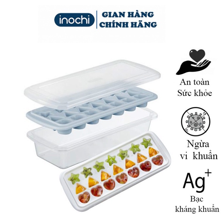 Khay đá nhựa 21 viên Kari Inochi làm đá cho tủ lạnh kháng khuẩn, chống mùi, hình đa dạng