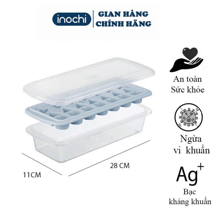 Khay đá nhựa 21 viên Kari Inochi làm đá cho tủ lạnh kháng khuẩn, chống mùi, hình đa dạng