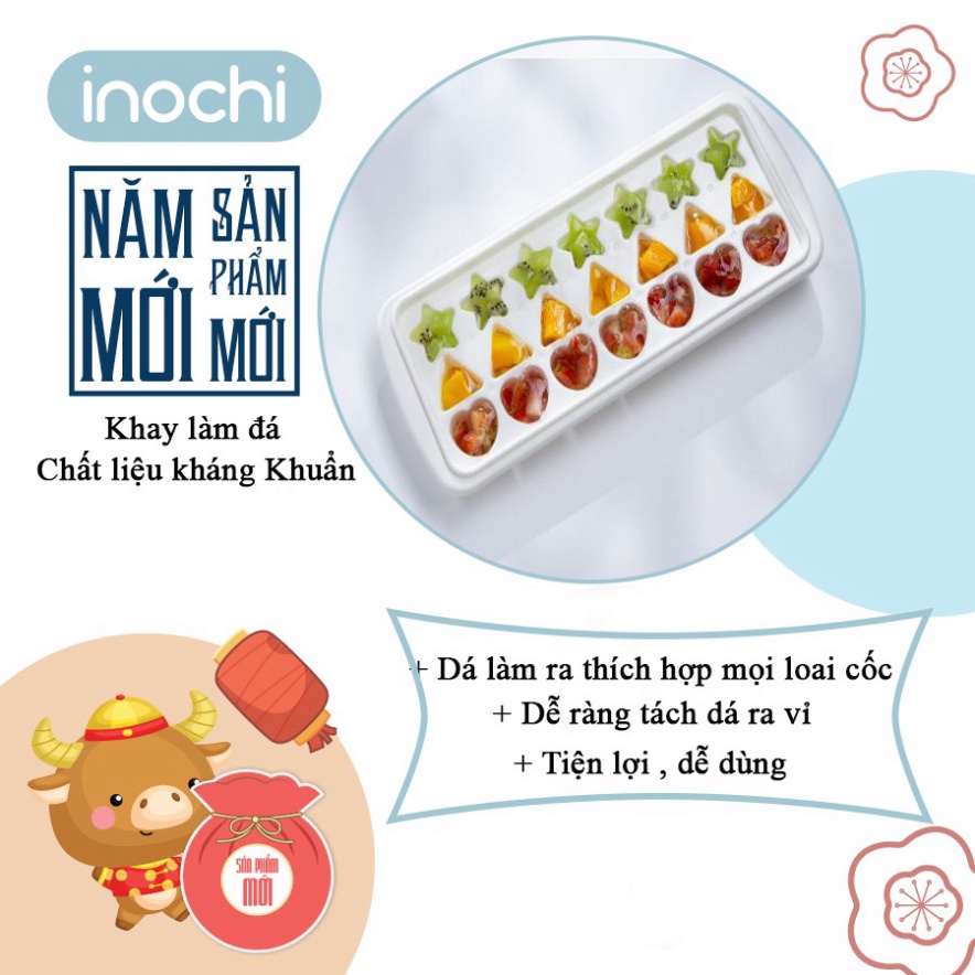 Khay đá nhựa 21 viên Kari Inochi làm đá cho tủ lạnh kháng khuẩn, chống mùi, hình đa dạng