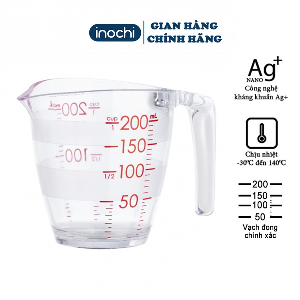 Cốc đong YOKO INOCHI 200/500ml, nhựa định lượng dung dịch dùng trong nấu ăn pha chế nhựa nguyên sinh