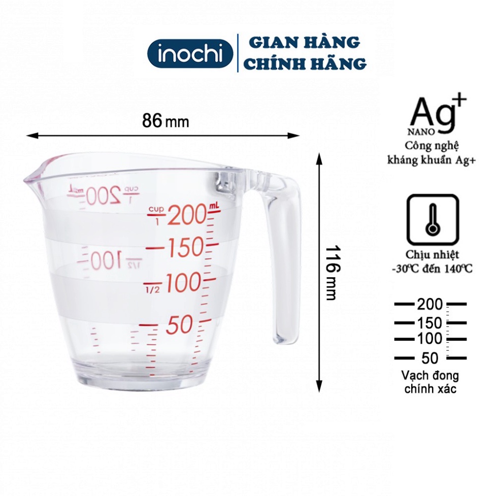 Cốc đong YOKO INOCHI 200/500ml, nhựa định lượng dung dịch dùng trong nấu ăn pha chế nhựa nguyên sinh