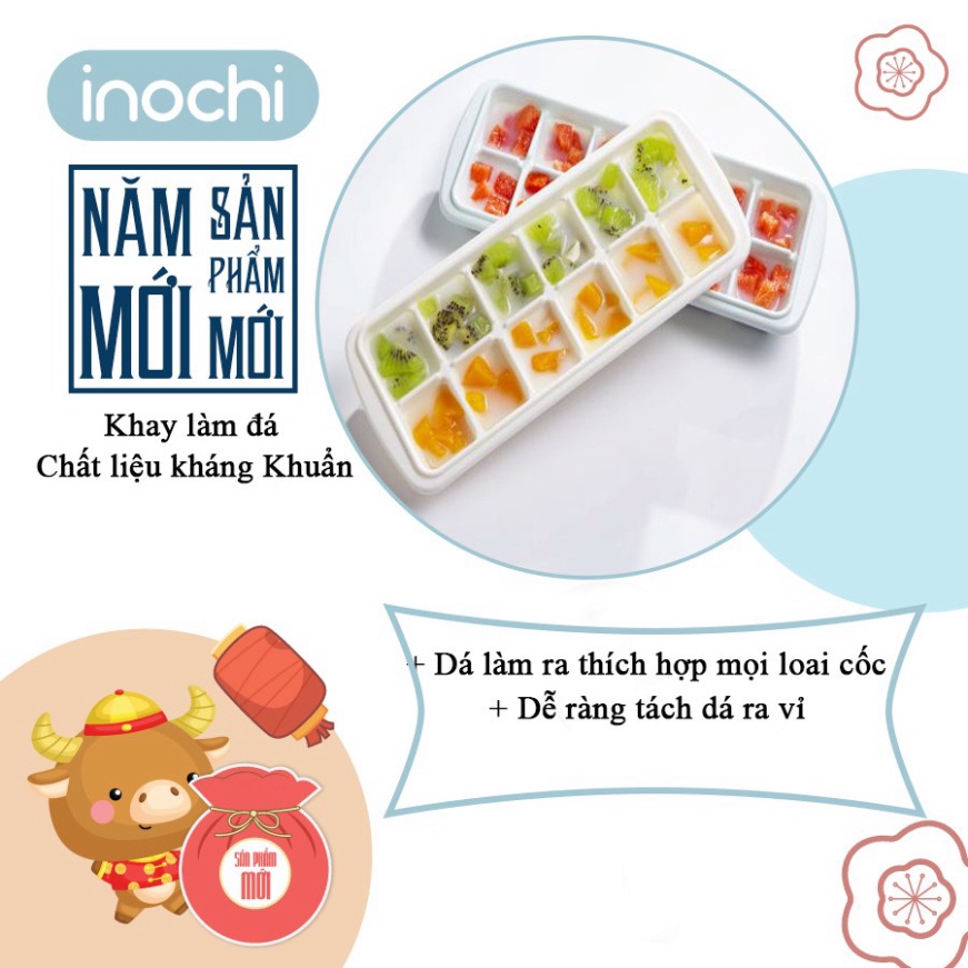 Khay làm đá vuông 12 viên Kari inochi nhựa nguyên sinh kháng khuẩn, khử mùi, an toàn, dễ lấy đá