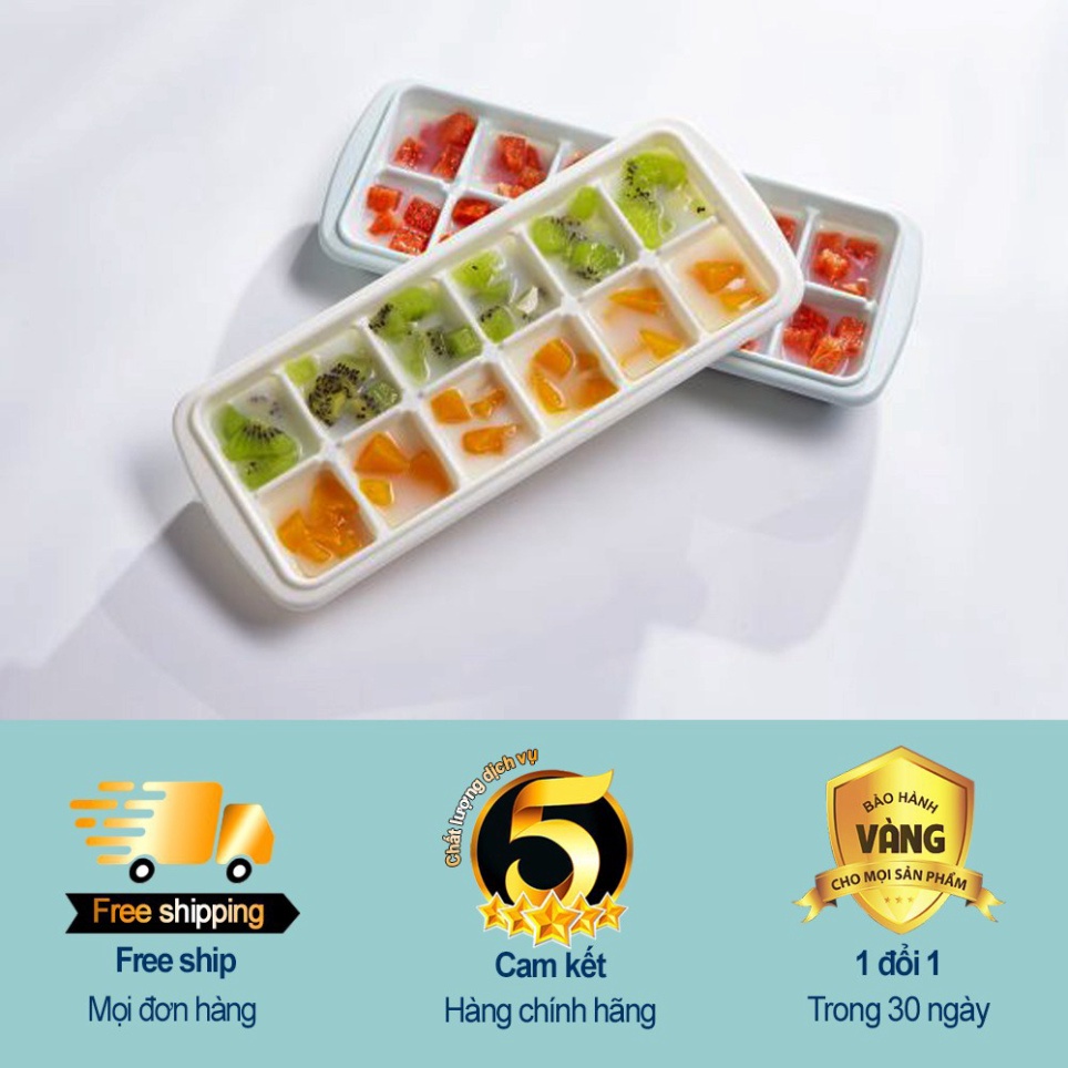 Khay làm đá vuông 12 viên Kari inochi nhựa nguyên sinh kháng khuẩn, khử mùi, an toàn, dễ lấy đá