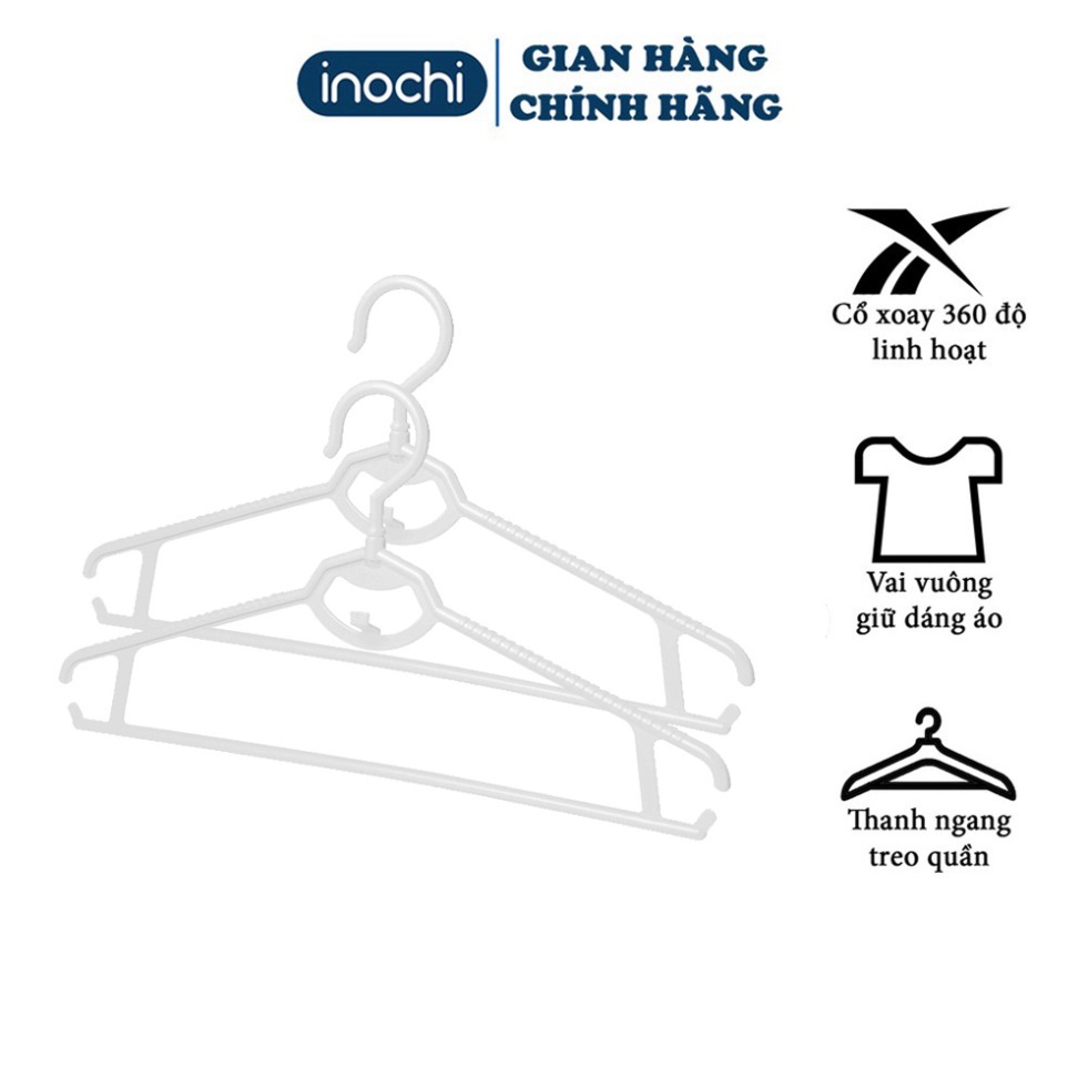 Móc áo treo quần áo vest xoay vuông Hara 175 Inochi nhựa cao cấp, xoay 360 độ tiện lợi