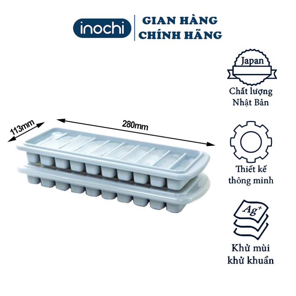 Khay đá Kari Inochi vỉ 10 thanh có nắp đậy, nhựa nguyên sinh chất lượng Nhật Bản cao cấp, không mùi, an toàn sức khỏe