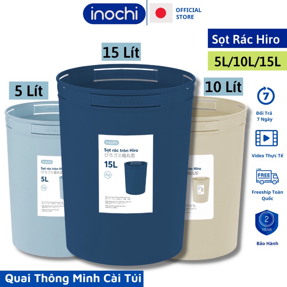 Sọt Rác Nhựa Tròn Hiro Inochi 5/10/15 Lít - kháng khuẩn, khử mùi, bền chắc, tiện lợi