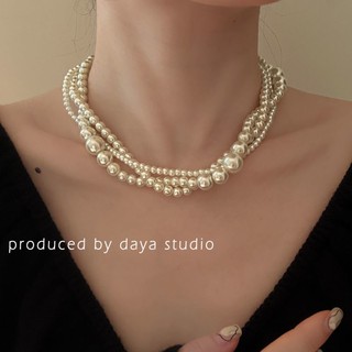 Dây Chuyền Nhiều Lớp Đính Ngọc Trai Sang Trọng Phong Cách Pháp