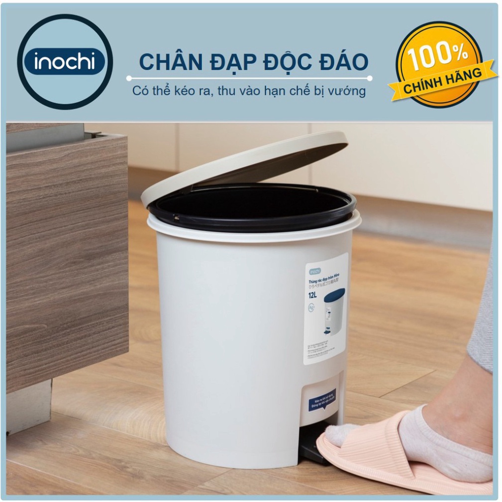 Thùng rác nhựa nắp tròn đạp chân Inochi có lõi Nắp thông minh, tiện dụng 6L/12L