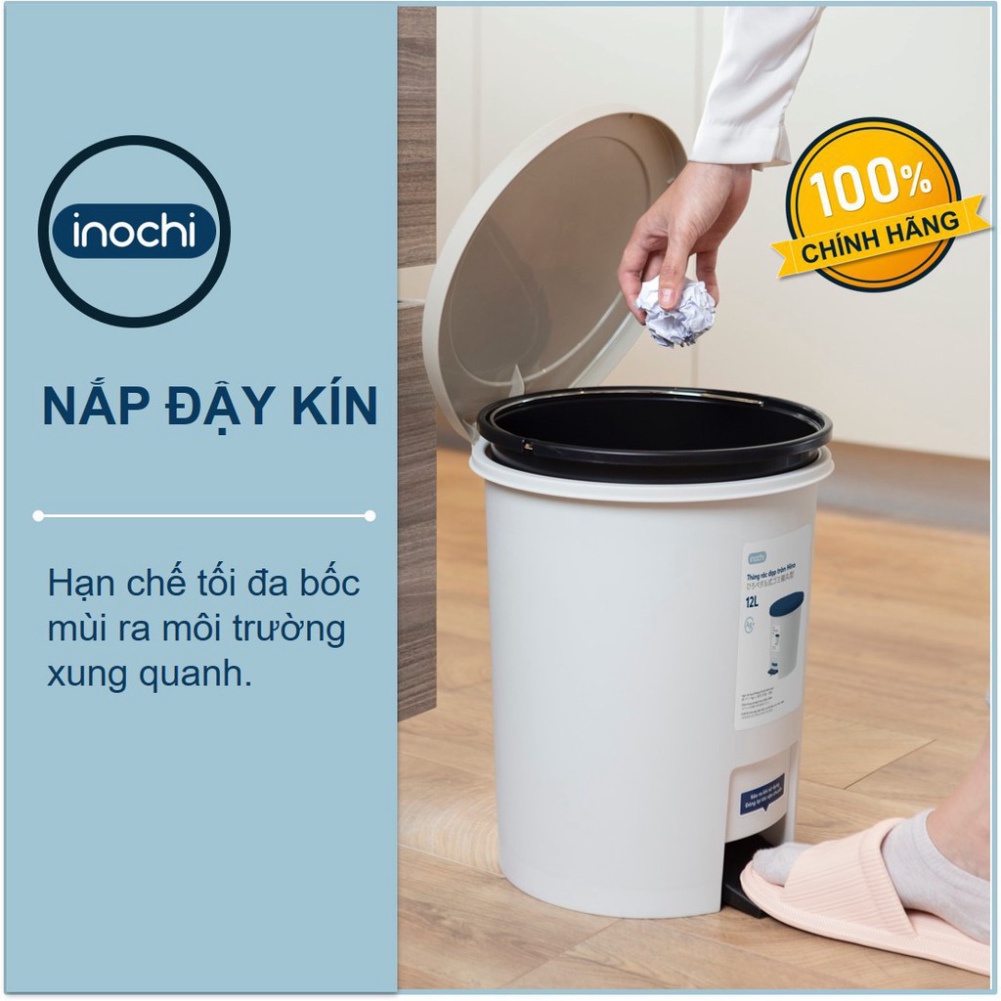 Thùng rác nhựa nắp tròn đạp chân Inochi có lõi Nắp thông minh, tiện dụng 6L/12L