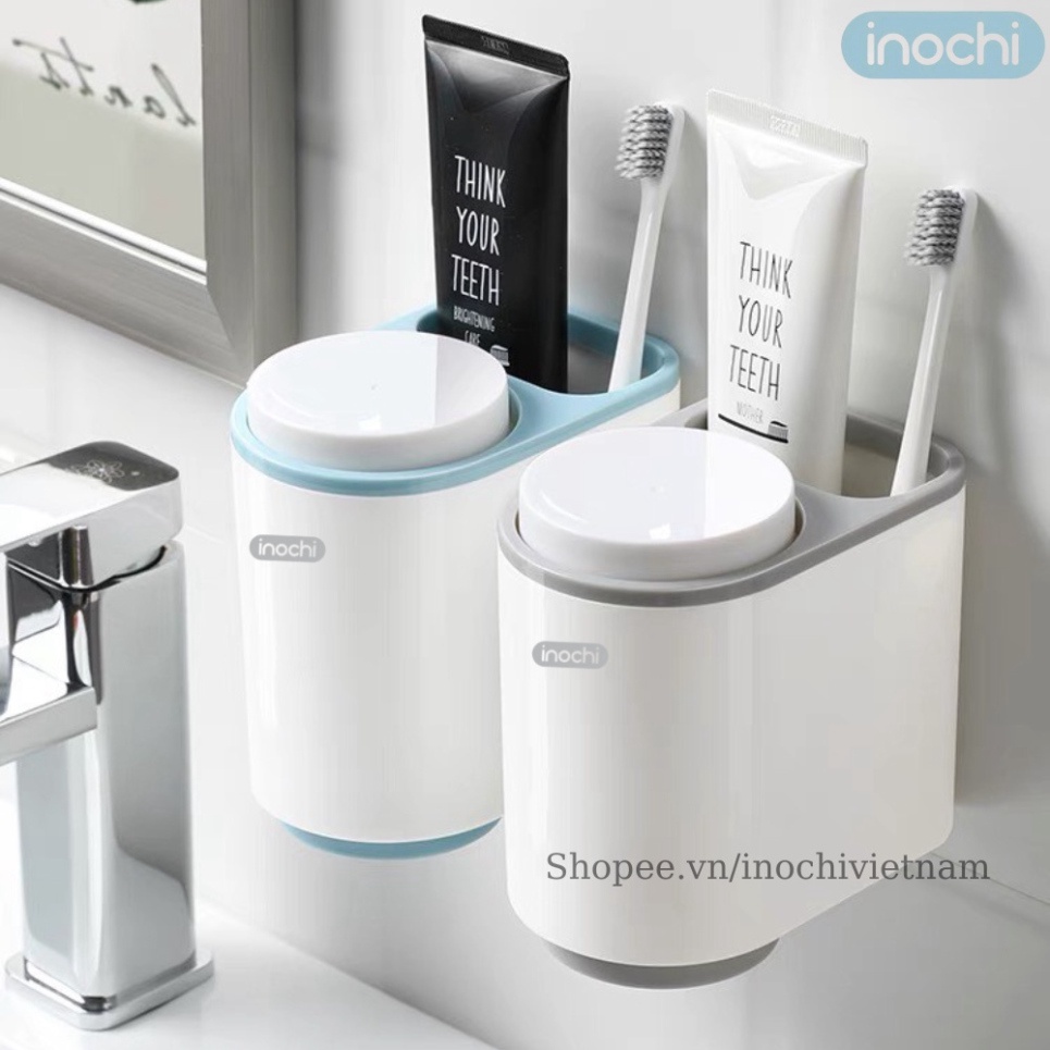 Kệ treo bàn chải kem đánh răng (tặng 2 cốc) đa năng Nachi Inochi dán tường thông minh loại giá treo