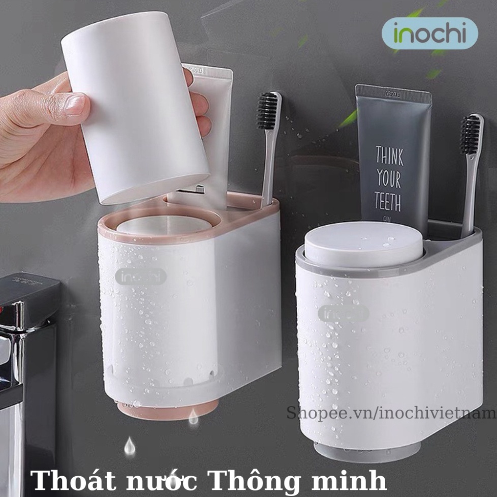 Kệ treo bàn chải kem đánh răng (tặng 2 cốc) đa năng Nachi Inochi dán tường thông minh loại giá treo