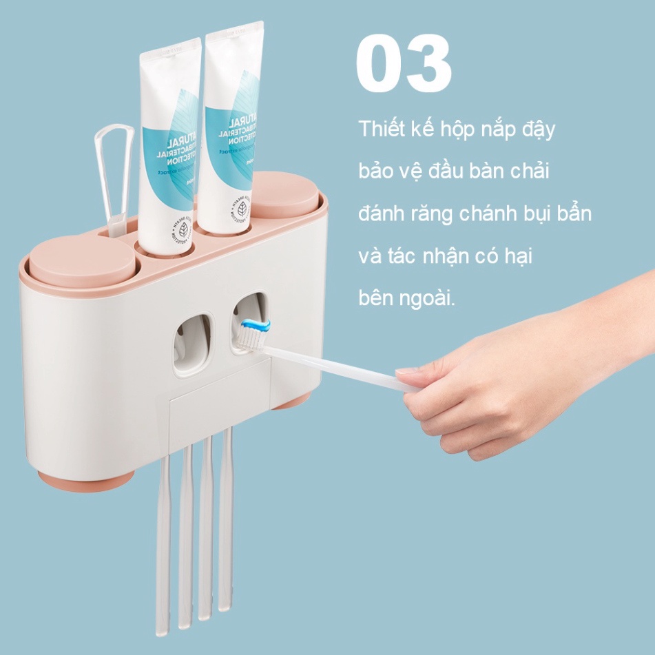 Kệ treo bàn chải kem đánh răng (tặng 2 cốc) đa năng Nachi Inochi dán tường thông minh loại giá treo