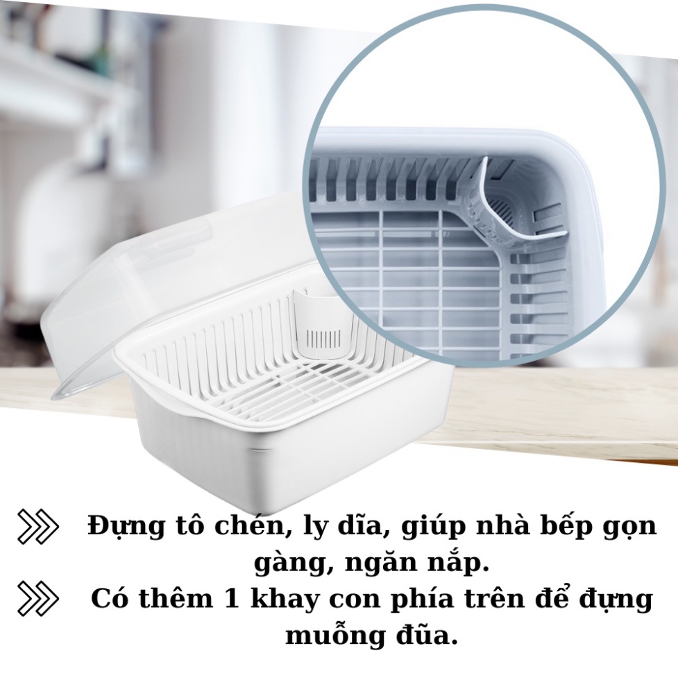 KỆ CHÉN BÁT CÓ NẮP đa năng đựng bát đĩa thìa đũa Tokyo Inochi - thông minh, nhựa cao cấp, an toàn