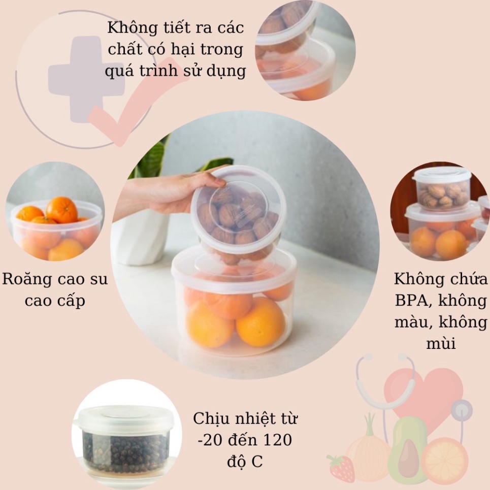 Bộ 3 hộp thực phẩm tròn Inochi - Hokkaido Bộ (500/1000/2000ml, 750/1500/2500ml Nhiều màu) - tiện lợi
