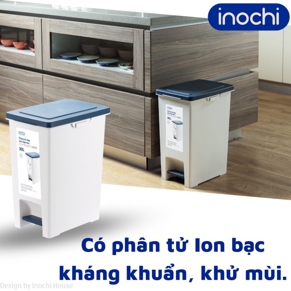 Thùng rác đạp chân chữ nhật 30L Inochi - nhựa cao cấp phù hợp sử dụng cho văn phòng, gia đình