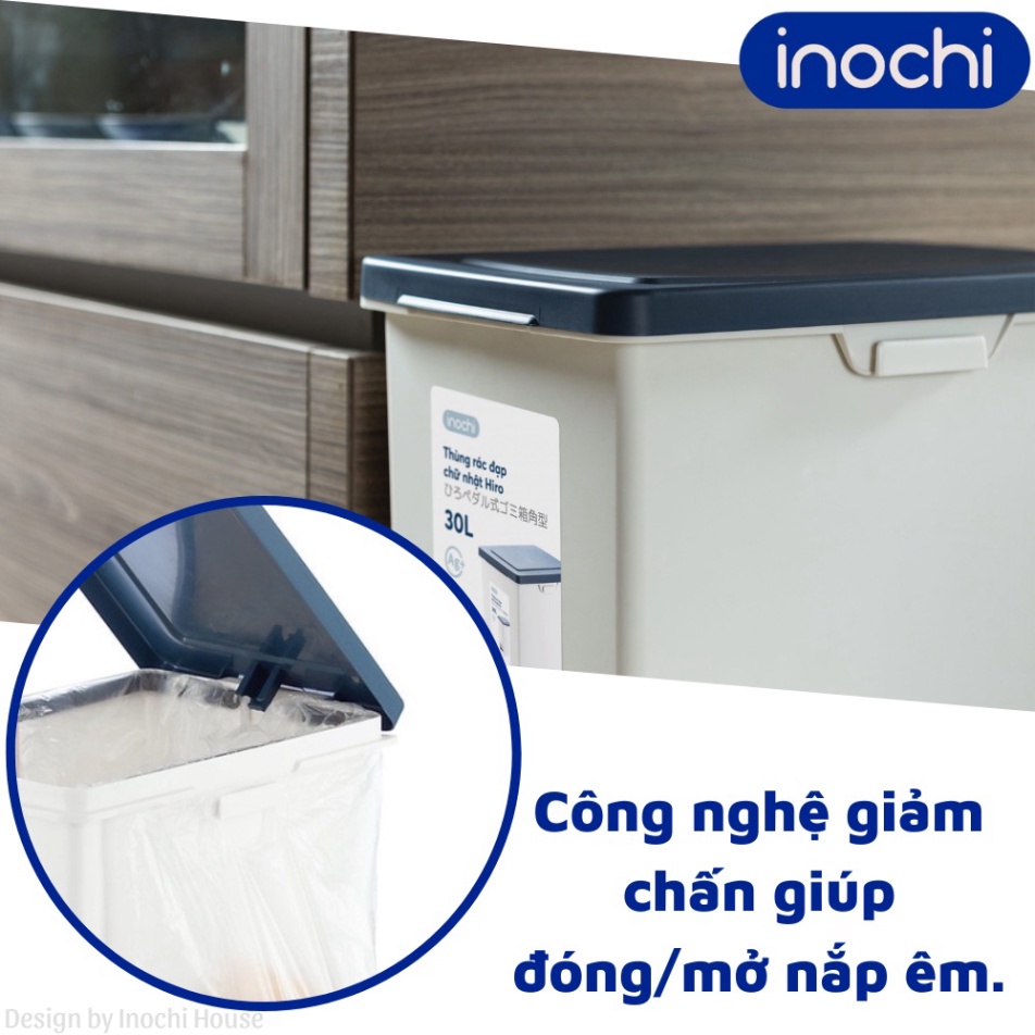 Thùng rác đạp chân chữ nhật 30L Inochi - nhựa cao cấp phù hợp sử dụng cho văn phòng, gia đình