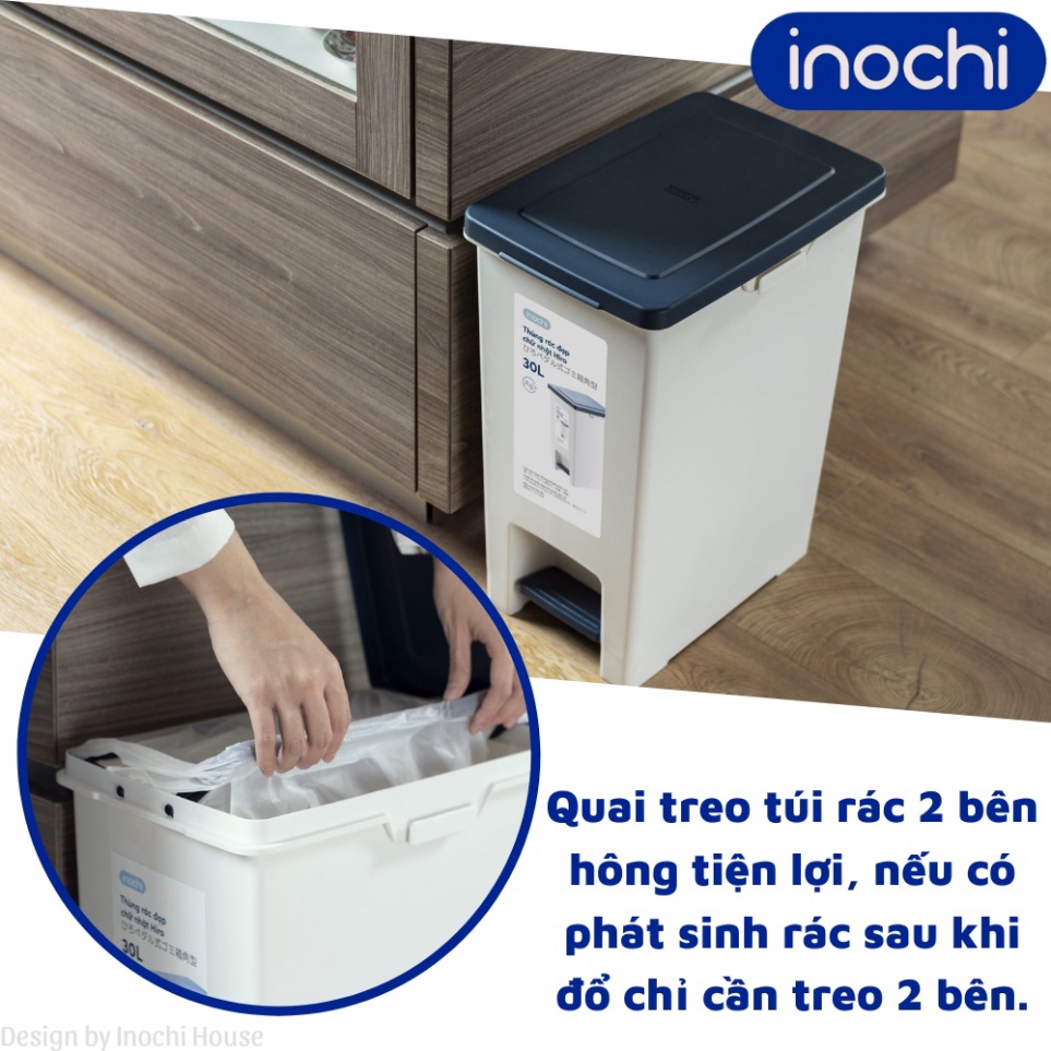 Thùng rác đạp chân chữ nhật 30L Inochi - nhựa cao cấp phù hợp sử dụng cho văn phòng, gia đình