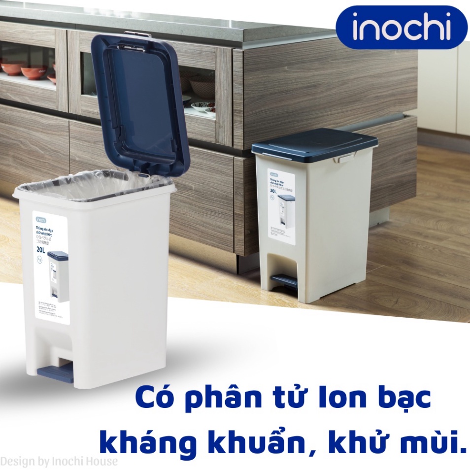 Thùng rác đạp chân 20L nắp đậy chữ nhật Inochi - làm sọt rác văn phòng, đựng rác gia đình, tiện dụng
