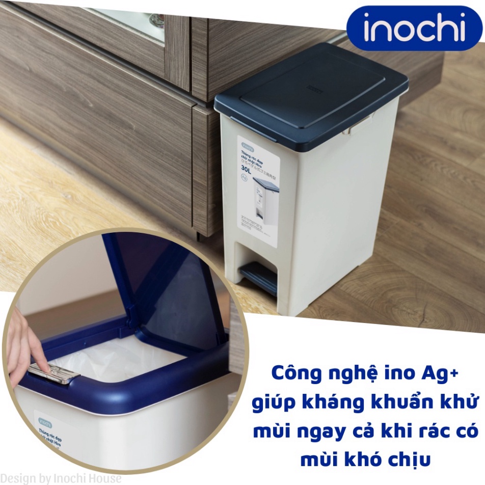 Thùng rác đạp chân 20L nắp đậy chữ nhật Inochi - làm sọt rác văn phòng, đựng rác gia đình, tiện dụng