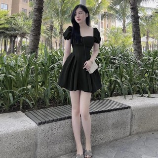 [V1.314] Váy Nữ Tiểu Thư Tay Bồng Xếp Ly Eo 3 Màu Tôn Dáng, Đầm Cup Ngực Dáng Xoè Có Ảnh Thậti