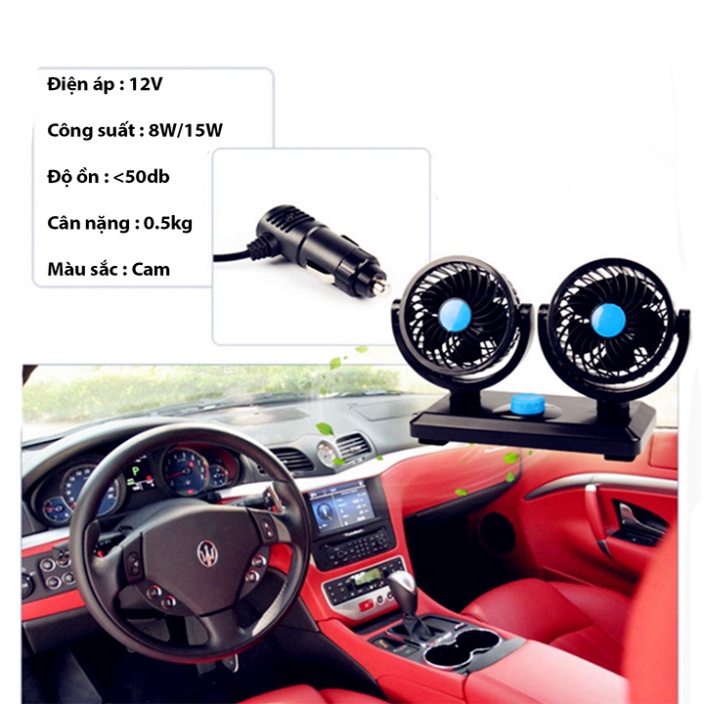 Quạt ô tô, quạt xe ô tô 10W cắm tẩu 12v xoay 360 độ cho xe tải, xe con