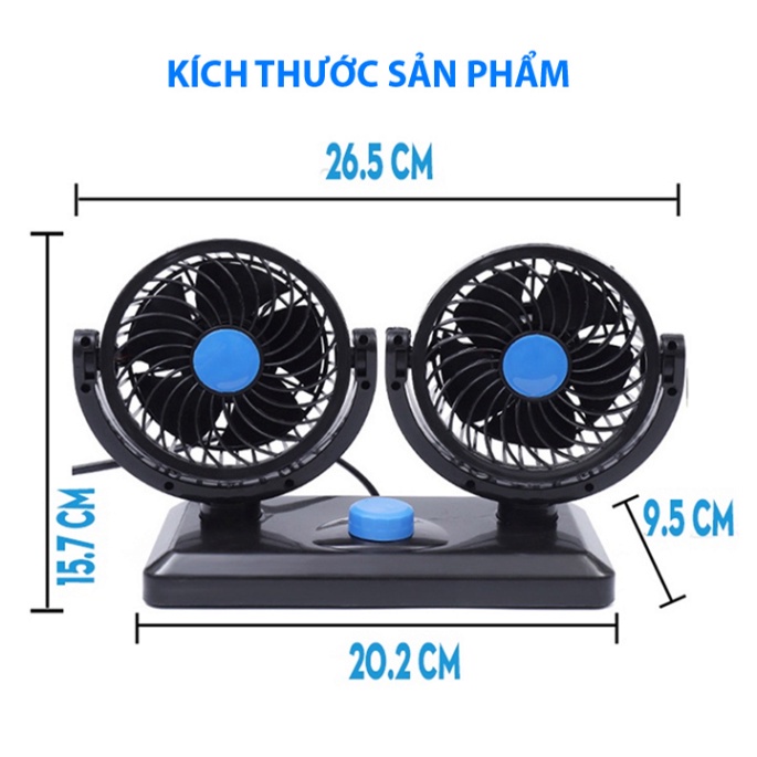 Quạt ô tô, quạt xe ô tô 10W cắm tẩu 12v xoay 360 độ cho xe tải, xe con