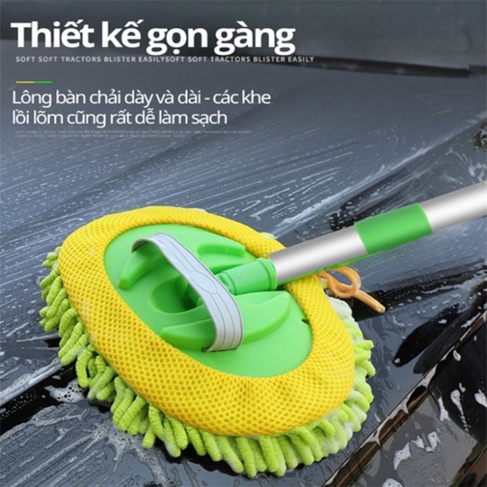 Chổi rửa xe ô tô gấp gọn, chổi rửa xe ô tô kéo dài 1m, sợi nhung mềm mại lau siêu sạch