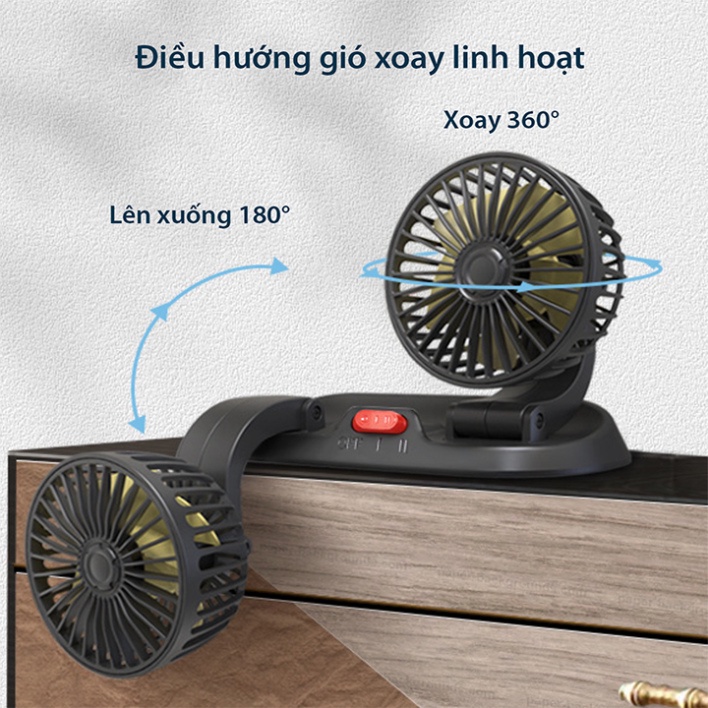 Quạt đôi ô tô, quạt mini ô tô 10W cắm usb dùng cho ô tô, gia đình, sạc dự phòng