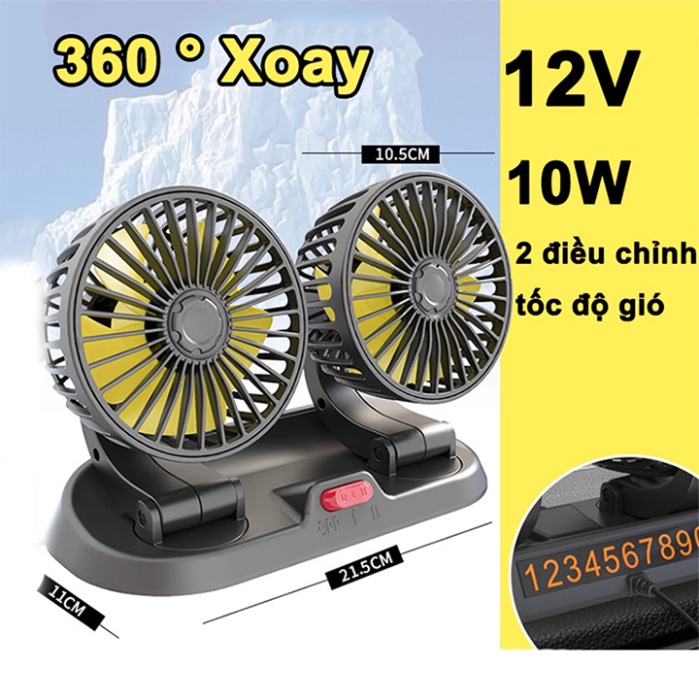 Quạt cho xe ô tô, quạt đôi ô tô 10W cắm nguồn usb 5v đa năng xoay 360 độ siêu mát
