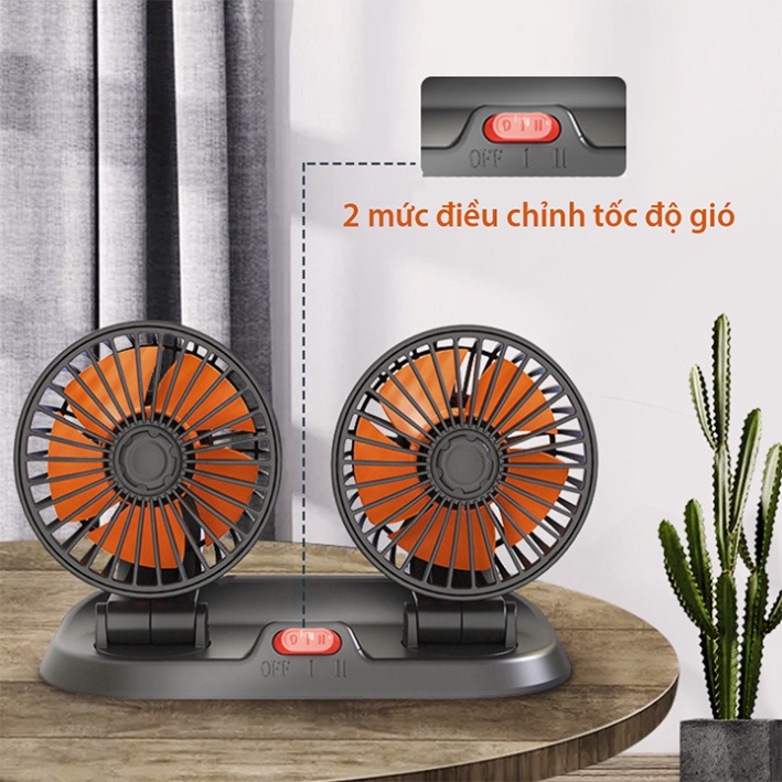 Quạt cho xe ô tô, quạt đôi ô tô 10W cắm nguồn usb 5v đa năng xoay 360 độ siêu mát
