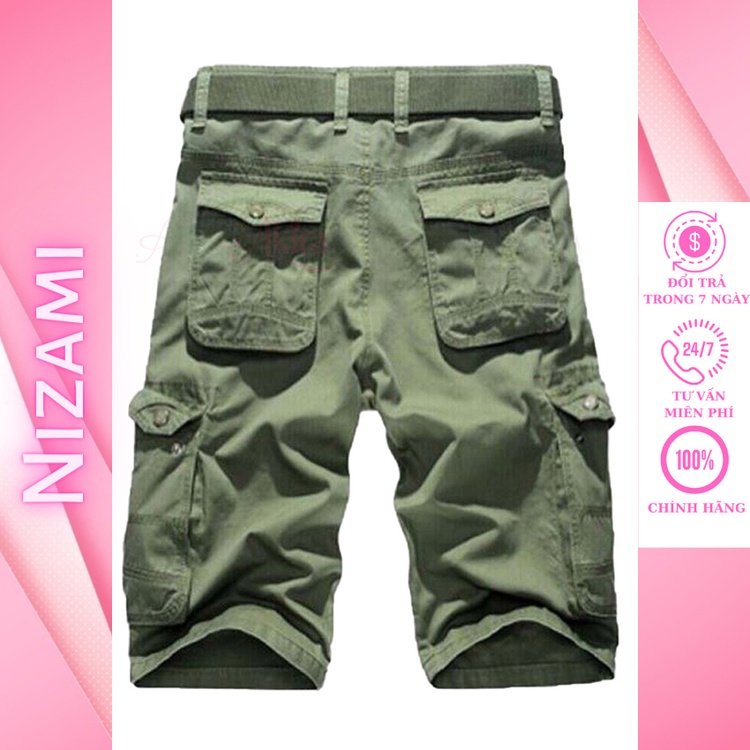 Quần short kaki túi hộp nam 6 túi có khóa kéo chất vải rằn ri lạnh dày dặn Akira