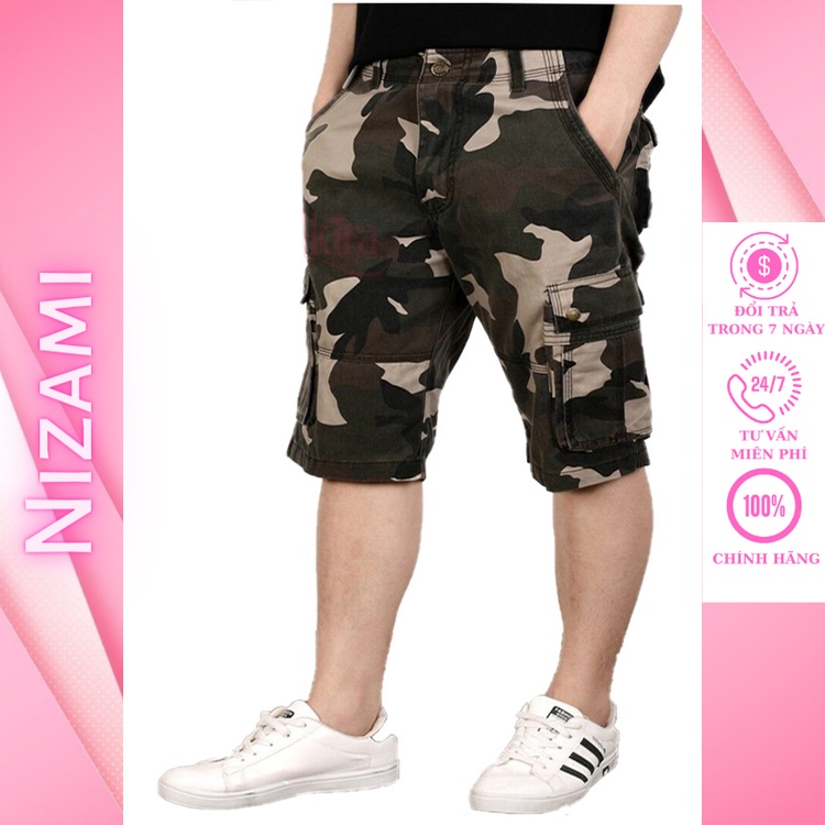 Quần short kaki túi hộp nam 6 túi có khóa kéo chất vải rằn ri lạnh dày dặn Akira