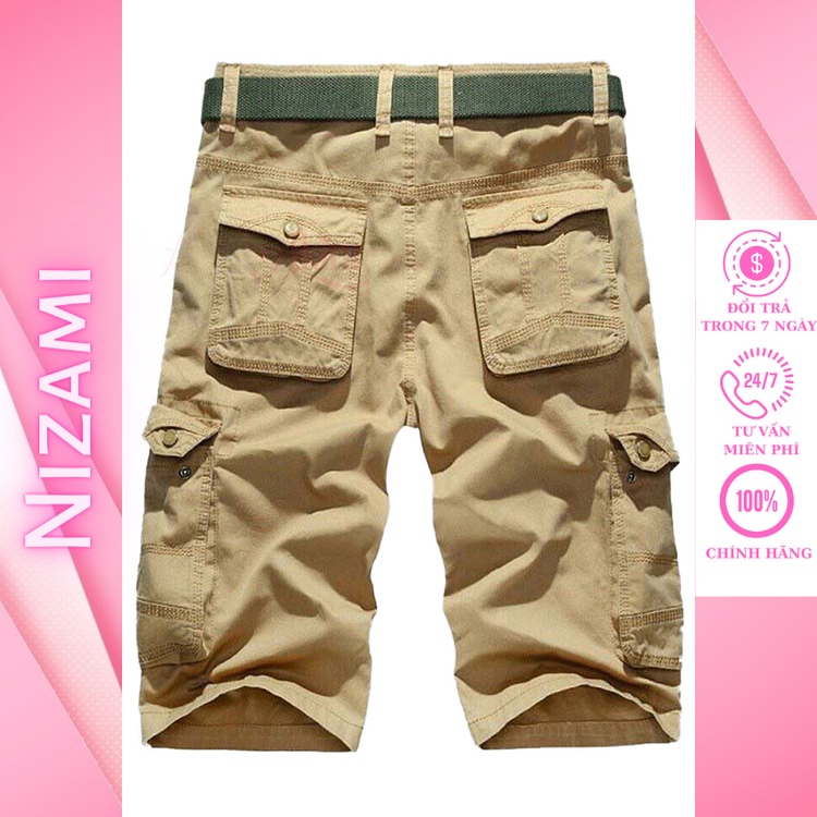 Quần short kaki túi hộp nam 6 túi có khóa kéo chất vải rằn ri lạnh dày dặn Akira