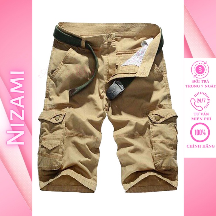 Quần short kaki túi hộp nam 6 túi có khóa kéo chất vải rằn ri lạnh dày dặn Akira