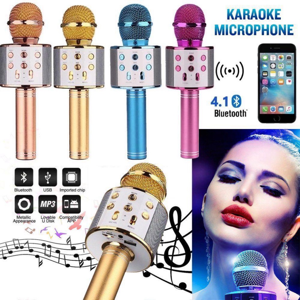 Micro Không Dây BLUETOOTH Tiện Dụng Chất Lượng Cao WS-858 ĐA NĂNG 6 TRONG 1 HÁT KARAOKE - Mic hát karaoke đa năng New - ảnh 4