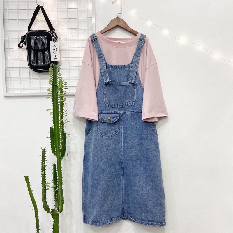 Yếm váy jean JL JohnsonLi form dài có nắp, chất bò ulzzang phong cách hàn quốc, LB15 spe