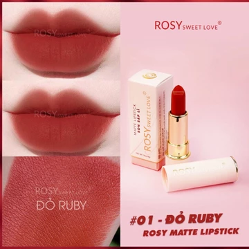 Son thỏi sáp ROSY SWEETLOVE hàng chính hãng, không chì, nhung lì, mềm môi <màu Đỏ Ruby>