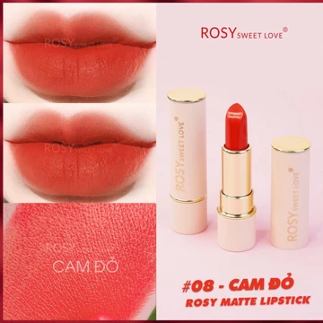 Son thỏi sáp ROSY SWEETLOVE hàng chính hãng, không chì, nhung lì, mềm môi <màu Cam Đỏ>