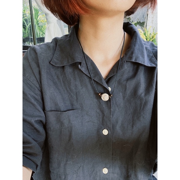 Vòng cổ Maito - dây chuyền hạt gỗ mix viên sứ tròn vintage