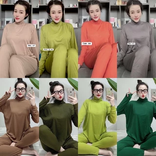 Đồ bộ ủ kem cổ cao thun dẻo lạnh và gân tăm siêu mát mịn (40kg-60kg)
