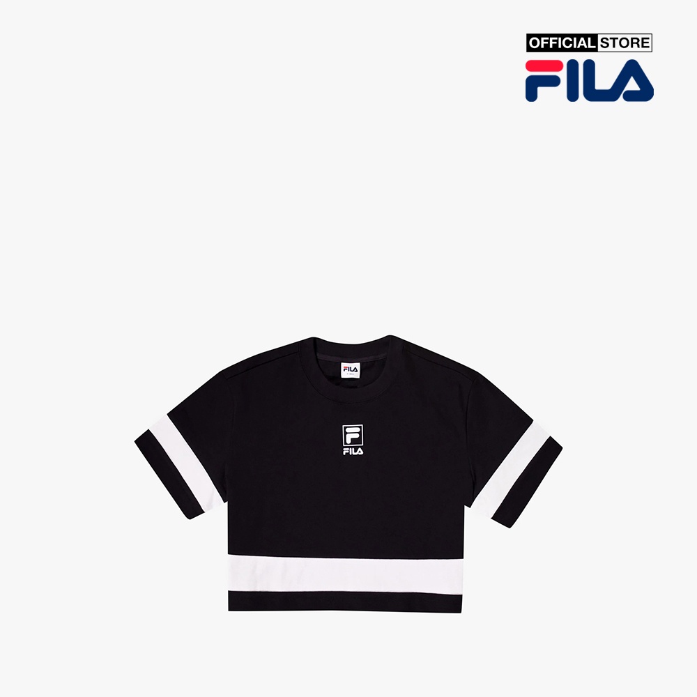 Áo croptop nữ Fila cổ tròn tay ngắn Heritage Loose Fit Small Logo FW2RSF2074F-BLK