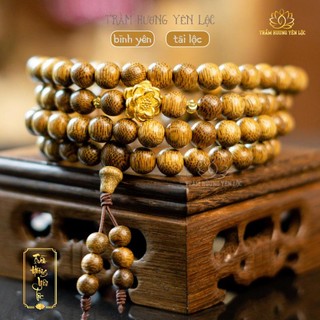 Vòng Tay Trầm Hương 108 Hạt Mix Hoa Sen Vàng [TRẦM HƯƠNG YÊN LỘC] - Vòng tay mùi thơm dịu nhẹ, thoải mái