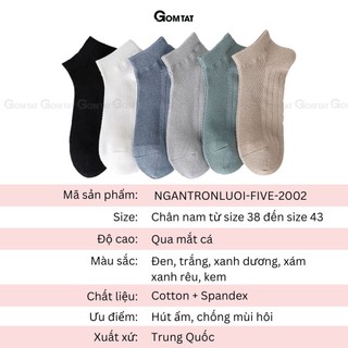 Tất vớ nam cổ thấp trơn màu cao cấp GOMTAT, chất liệu cotton mềm mại, thoáng khí, êm chân - NGANTRONLUOI-FIVE-2002-1DOI