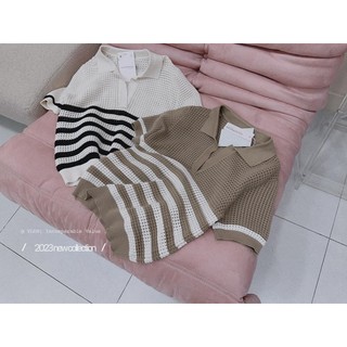 Áo len nữ polo cổ bẻ, áo len lưới lỗ thoáng mát mã 027