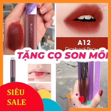 Son black a12 màu nâu đỏ gạch lâu trôi tặng kèm cọ tán son môi - son background a12 kem lì không dính li giá rẻ dà